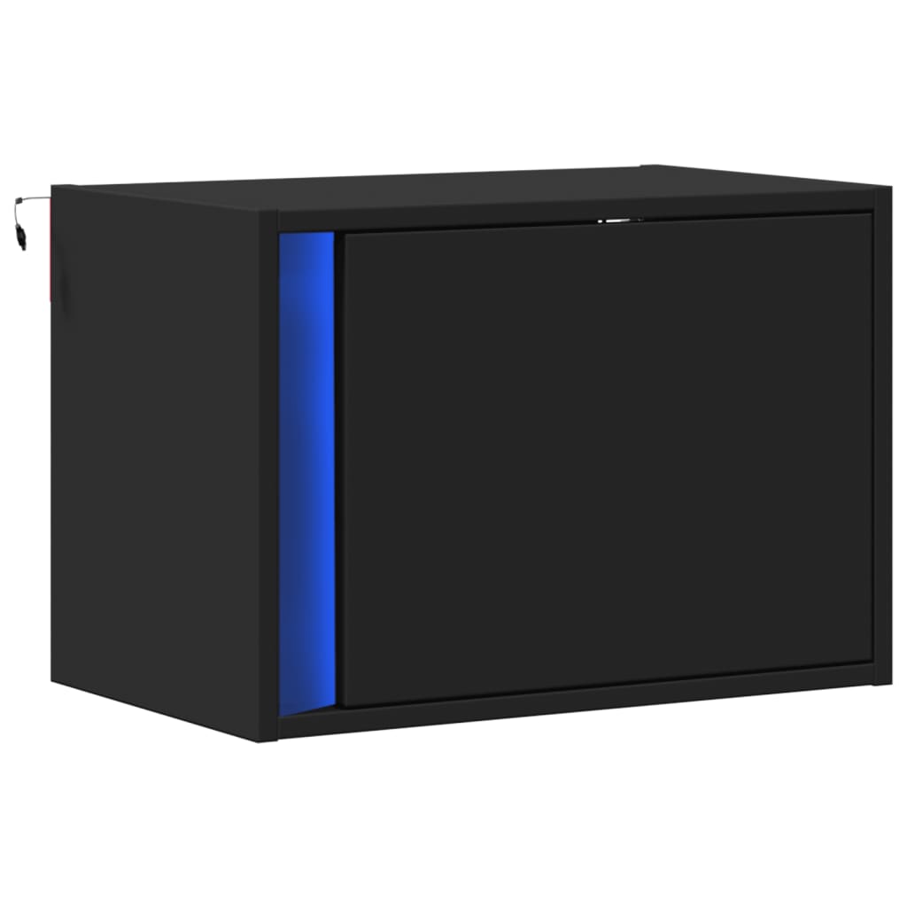 vidaXL Κομοδίνο Επιτοίχιο με Φώτα LED Μαύρο