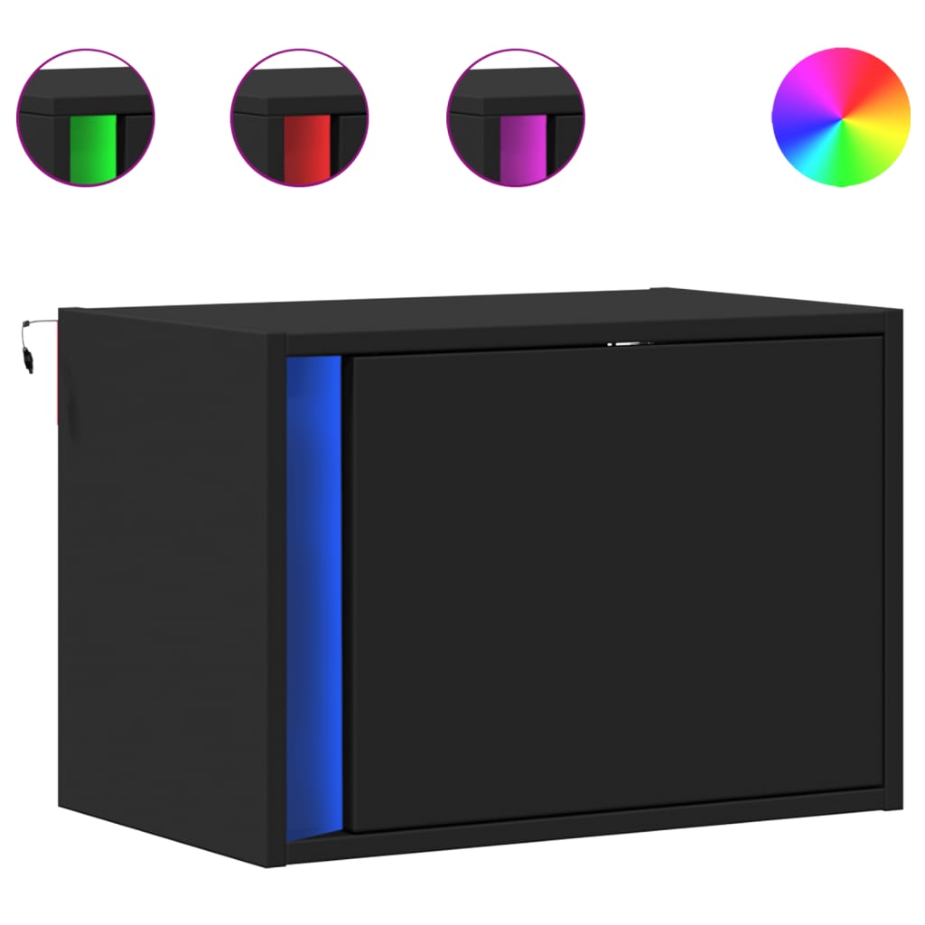 vidaXL Κομοδίνα Επιτοίχια με Φώτα LED 2 τεμ. Μαύρα