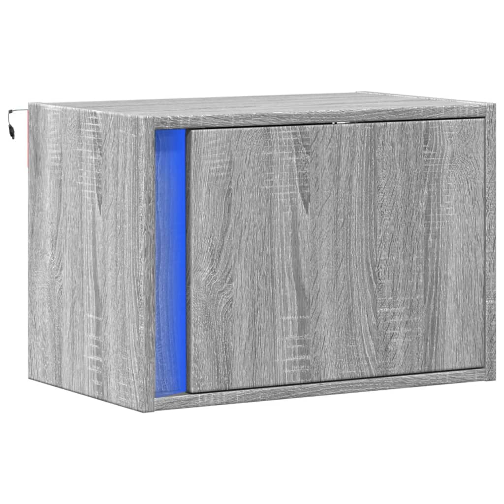 vidaXL Κομοδίνο Επιτοίχιο με Φώτα LED Γκρι Sonoma