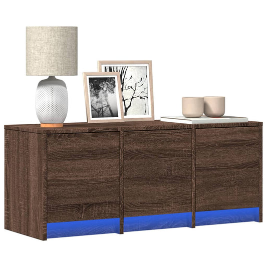 vidaXL Έπιπλο Τηλεόρασης με LED Καφέ Δρυς 97x34x40 εκ. από Επεξ. Ξύλο