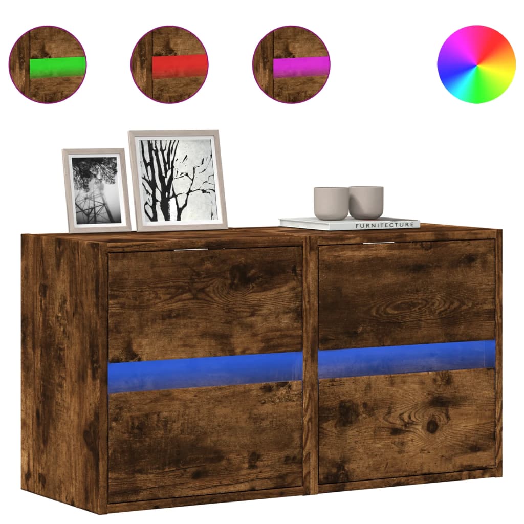 vidaXL Έπιπλα Τοίχου Τηλεόρασης LED 2 Τεμ. Καπνιστή Δρυς 41x31x45 εκ.