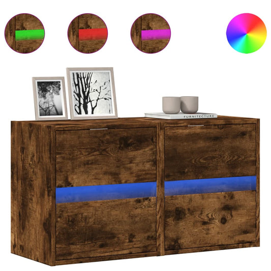 vidaXL Έπιπλα Τοίχου Τηλεόρασης LED 2 Τεμ. Καπνιστή Δρυς 41x31x45 εκ.