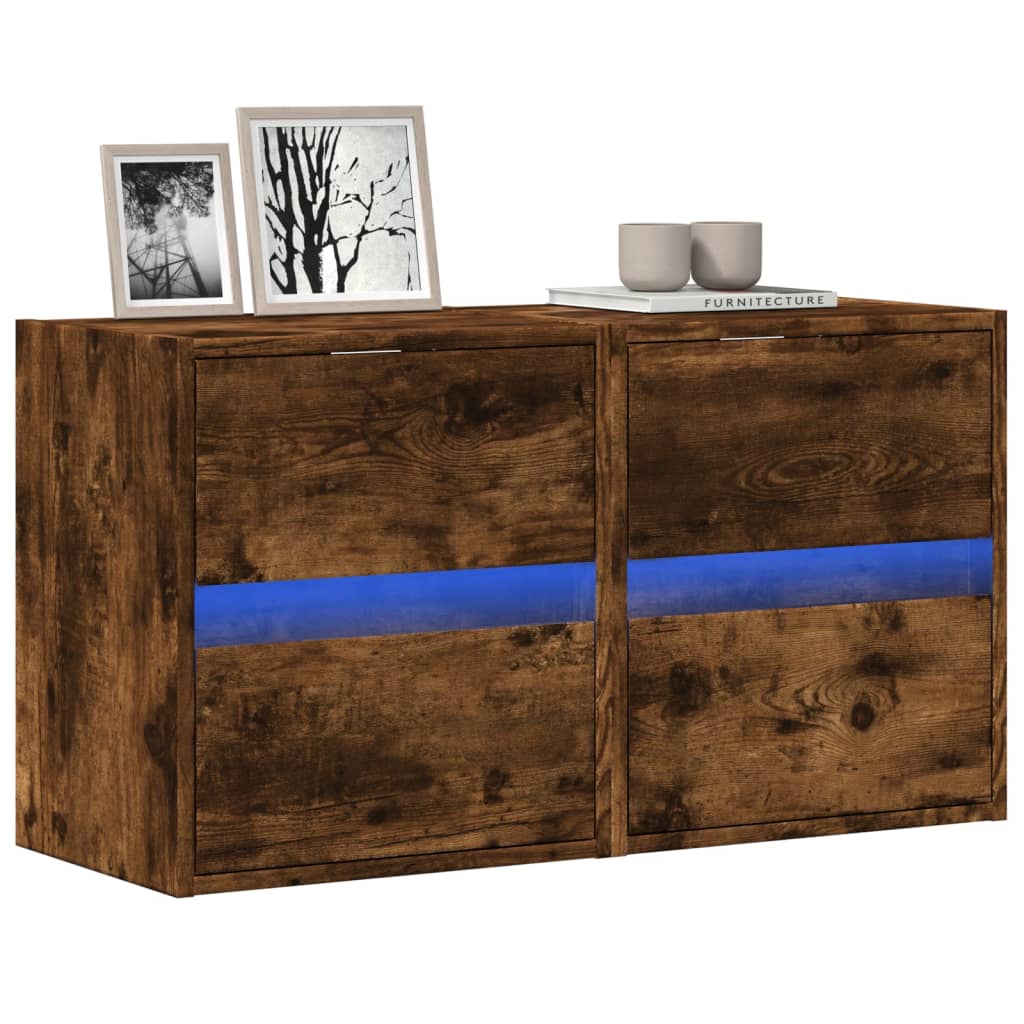 vidaXL Έπιπλα Τοίχου Τηλεόρασης LED 2 Τεμ. Καπνιστή Δρυς 41x31x45 εκ.