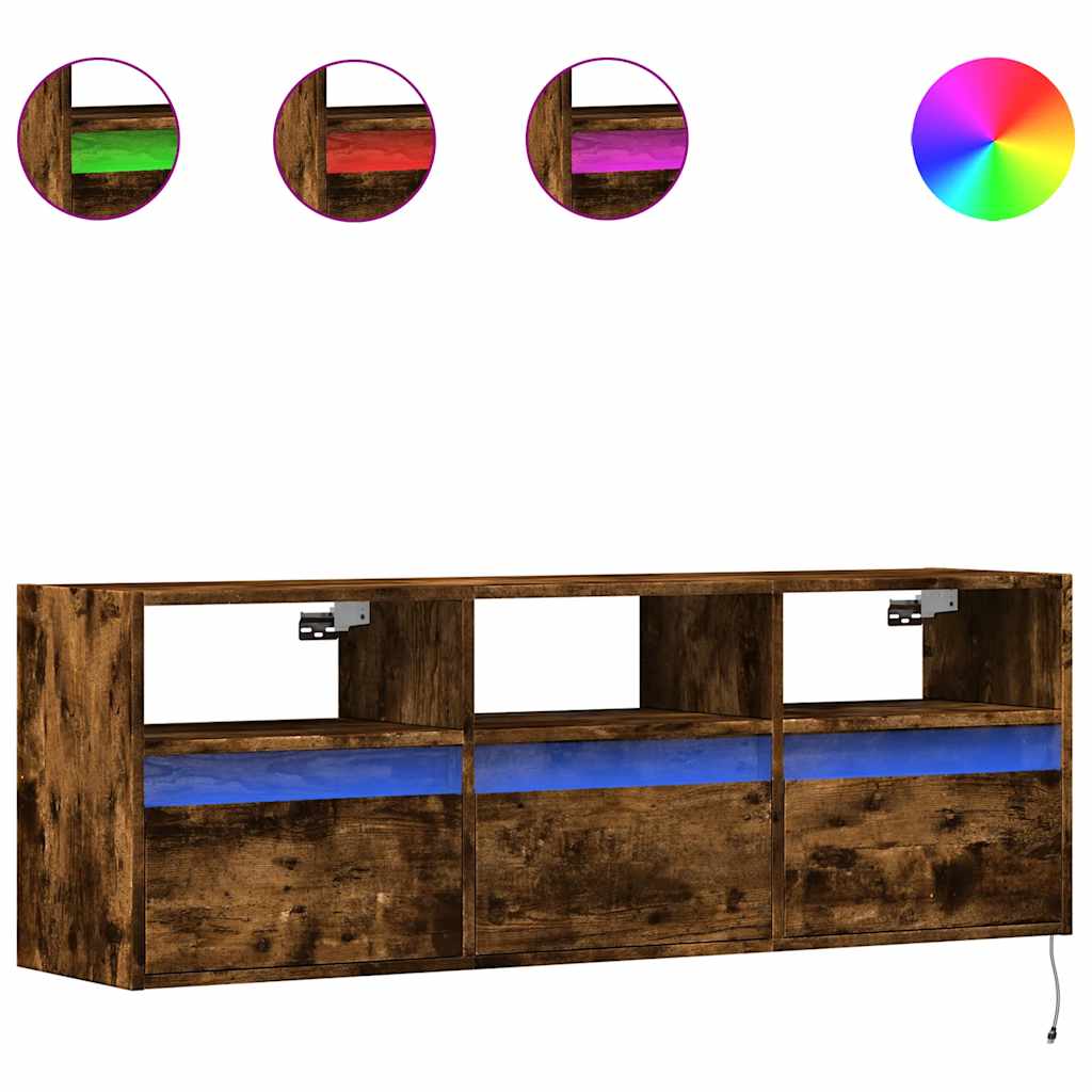 vidaXL Έπιπλο Τοίχου Τηλεόρασης με LED Καπνιστή Δρυς 130x31x45 εκ.