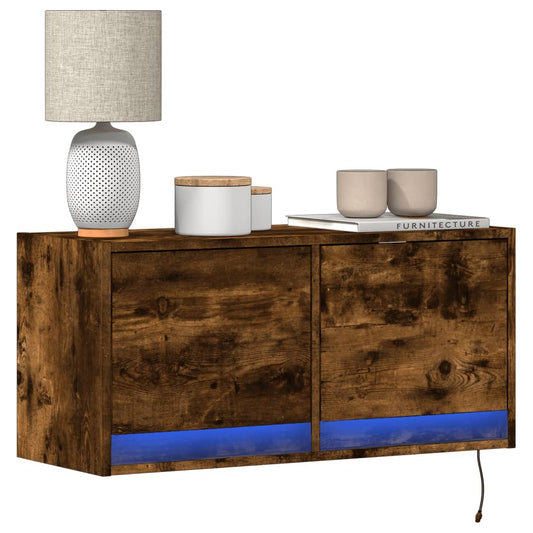 vidaXL Έπιπλο Τοίχου Τηλεόρασης με LED Καπνιστή Δρυς 80x31x38 εκ.