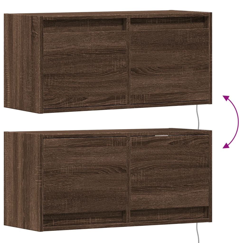 vidaXL Έπιπλο Τοίχου Τηλεόρασης με LED Καφέ Δρυς 80x31x38 εκ.