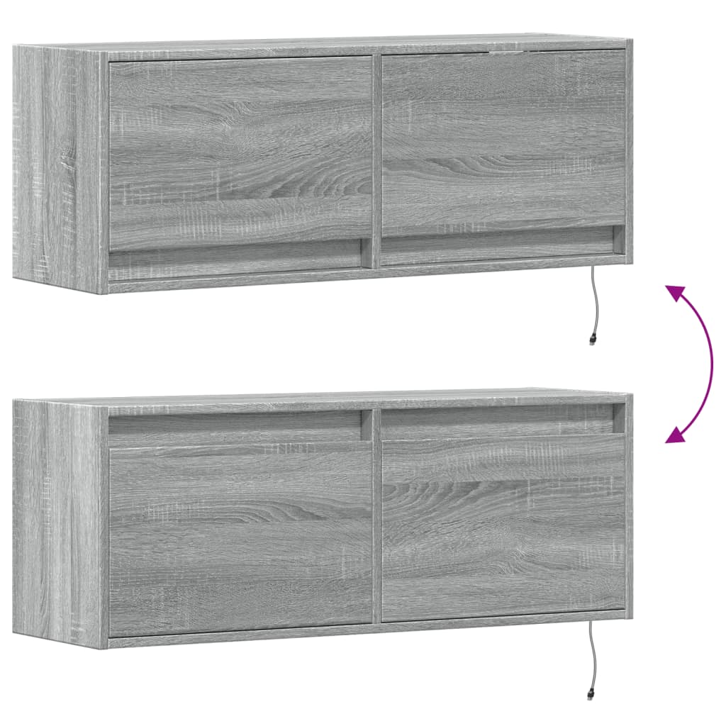 vidaXL Έπιπλο Τοίχου Τηλεόρασης με LED Γκρι Sonoma 100x31x38 εκ.