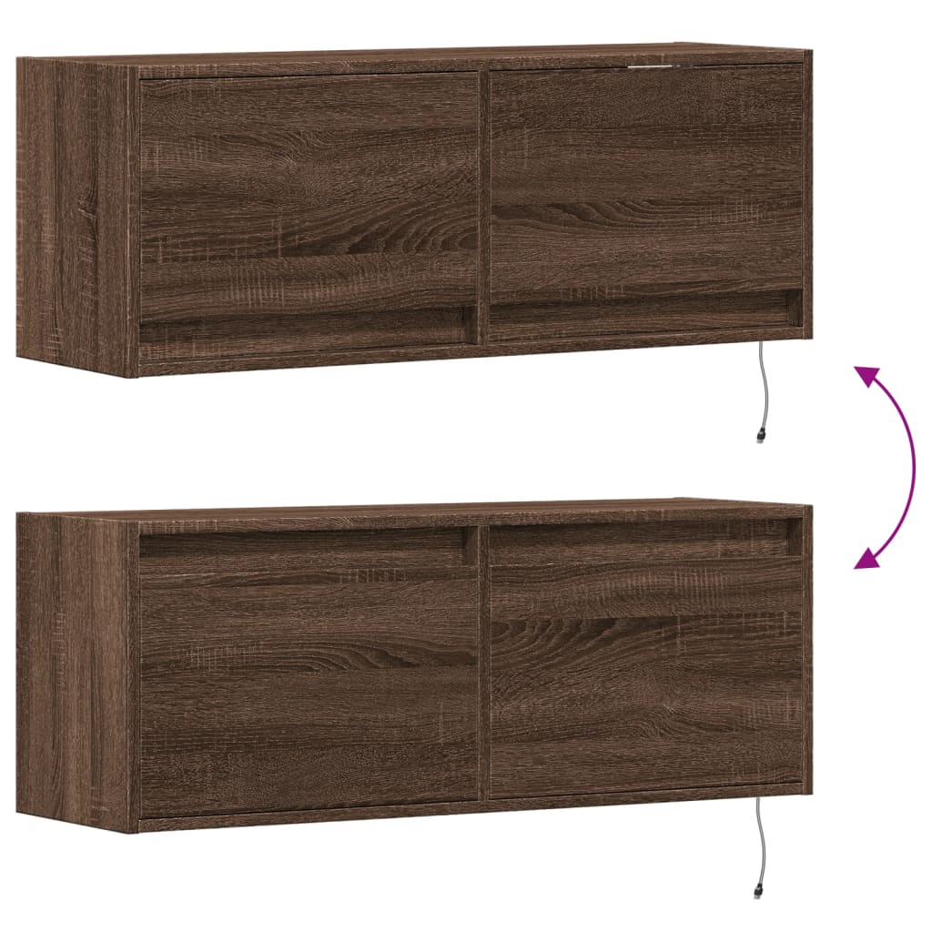 vidaXL Έπιπλο Τοίχου Τηλεόρασης με LED Καφέ Δρυς 100x31x38 εκ.