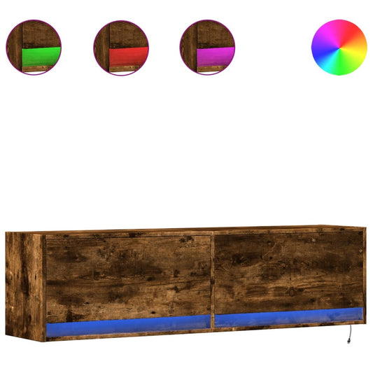 vidaXL Έπιπλο Τοίχου Τηλεόρασης με LED Καπνιστή Δρυς 140x31x38 εκ.