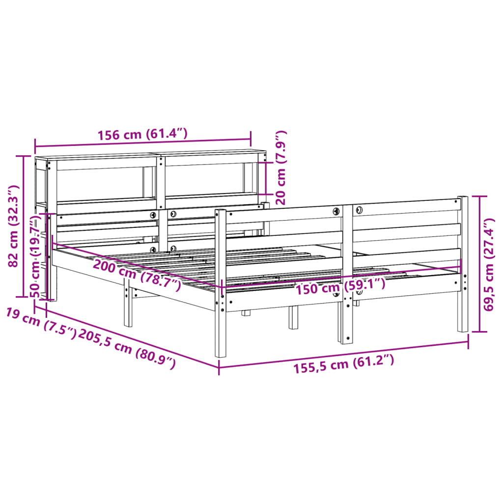 vidaXL Πλαίσιο Κρεβατιού Κεφαλάρι Λευκό 150x200εκ Μασίφ Πεύκο