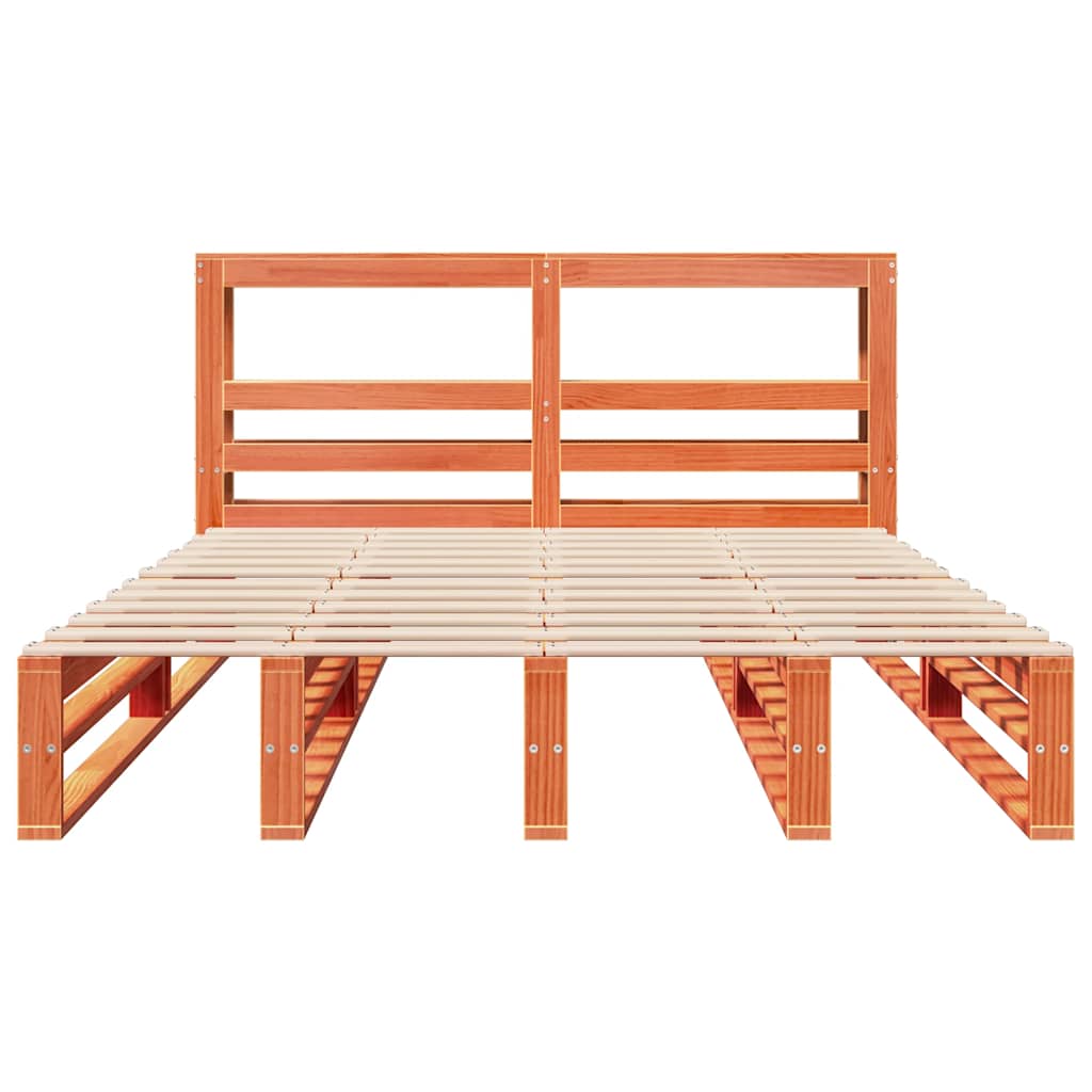 vidaXL Σκελετός Κρεβατιού Χωρίς Στρώμα Καφέ 140x200 Μασίφ Ξύλο Πεύκου