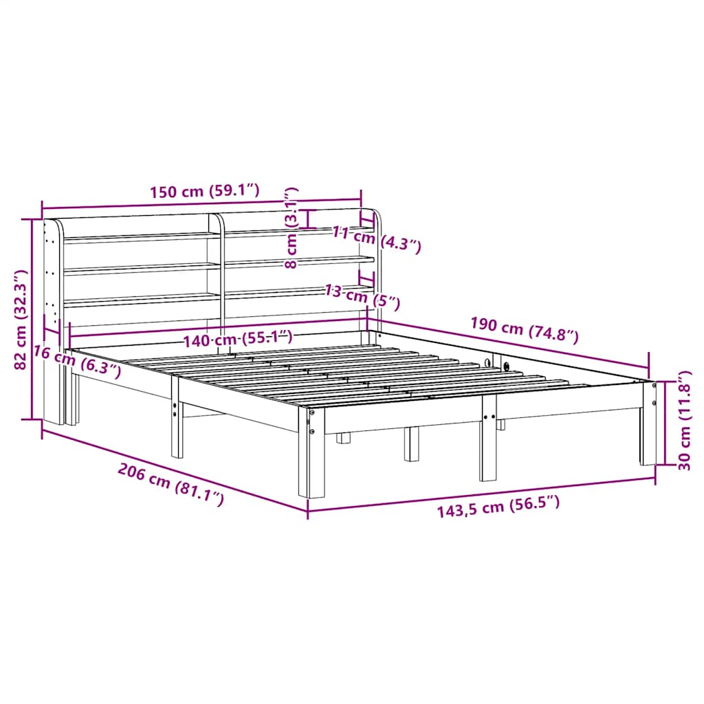 vidaXL Σκελετός Κρεβατιού Χωρίς Στρώμα Καφέ 140x190 Μασίφ Ξύλο Πεύκου