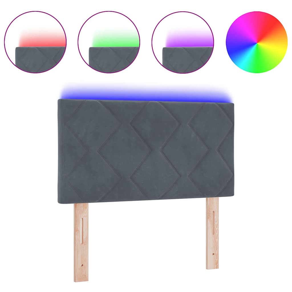 vidaXL LED Κεφαλάρι με Διαμάντια Γκρι Σκούρο 80 cm Βελούδο