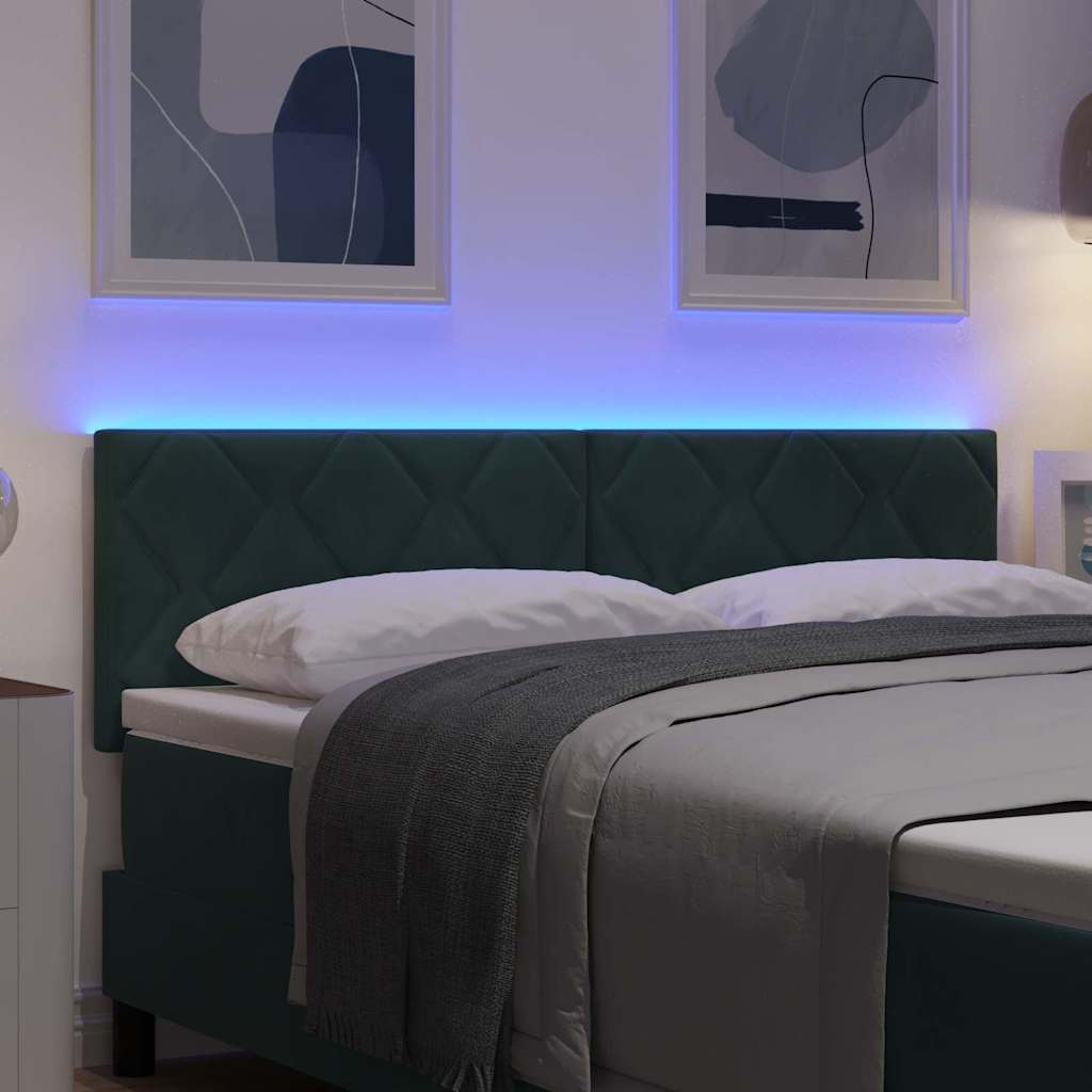 vidaXL LED κεφαλάρι Σκούρο Πράσινο 144 cm Βελούδο