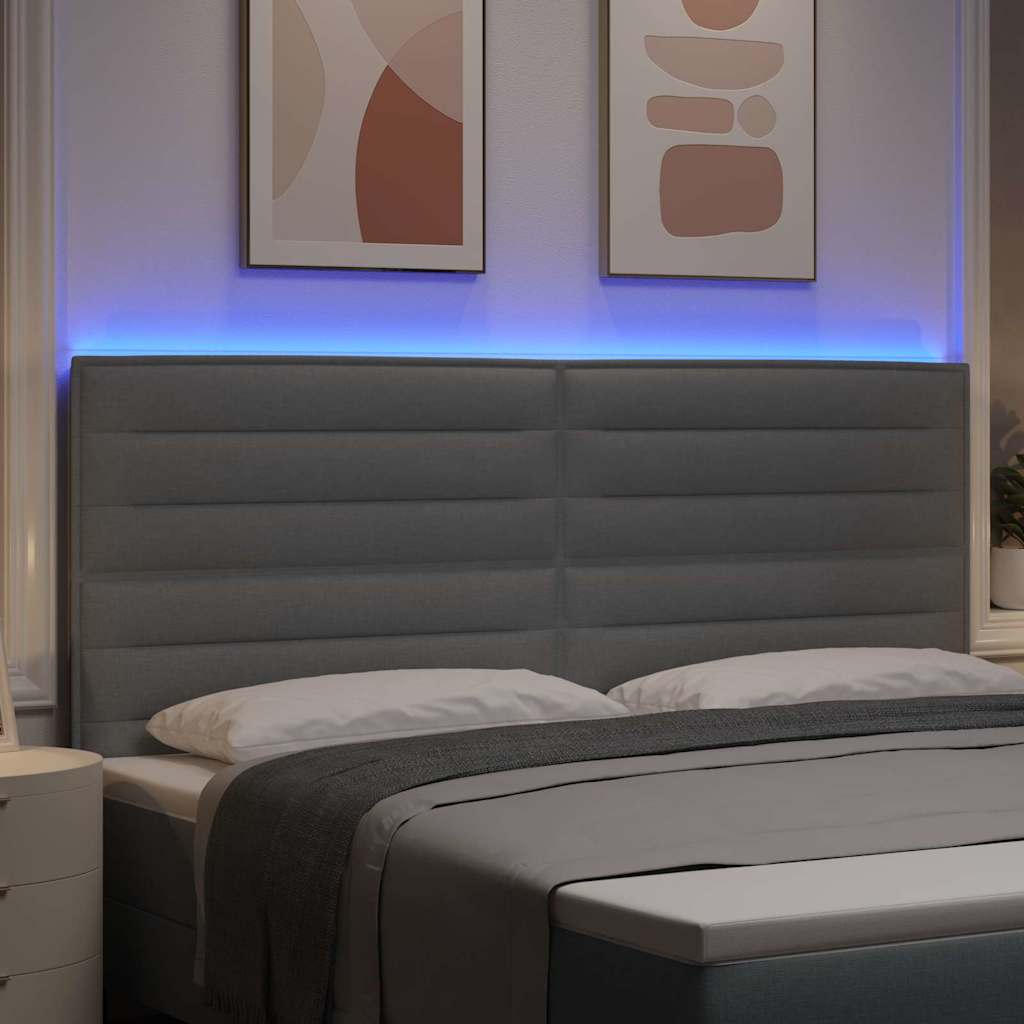 vidaXL LED κεφαλάρι με LED ταινίες φωτός Ανοιχτό γκρι 200 cm ύφασμα