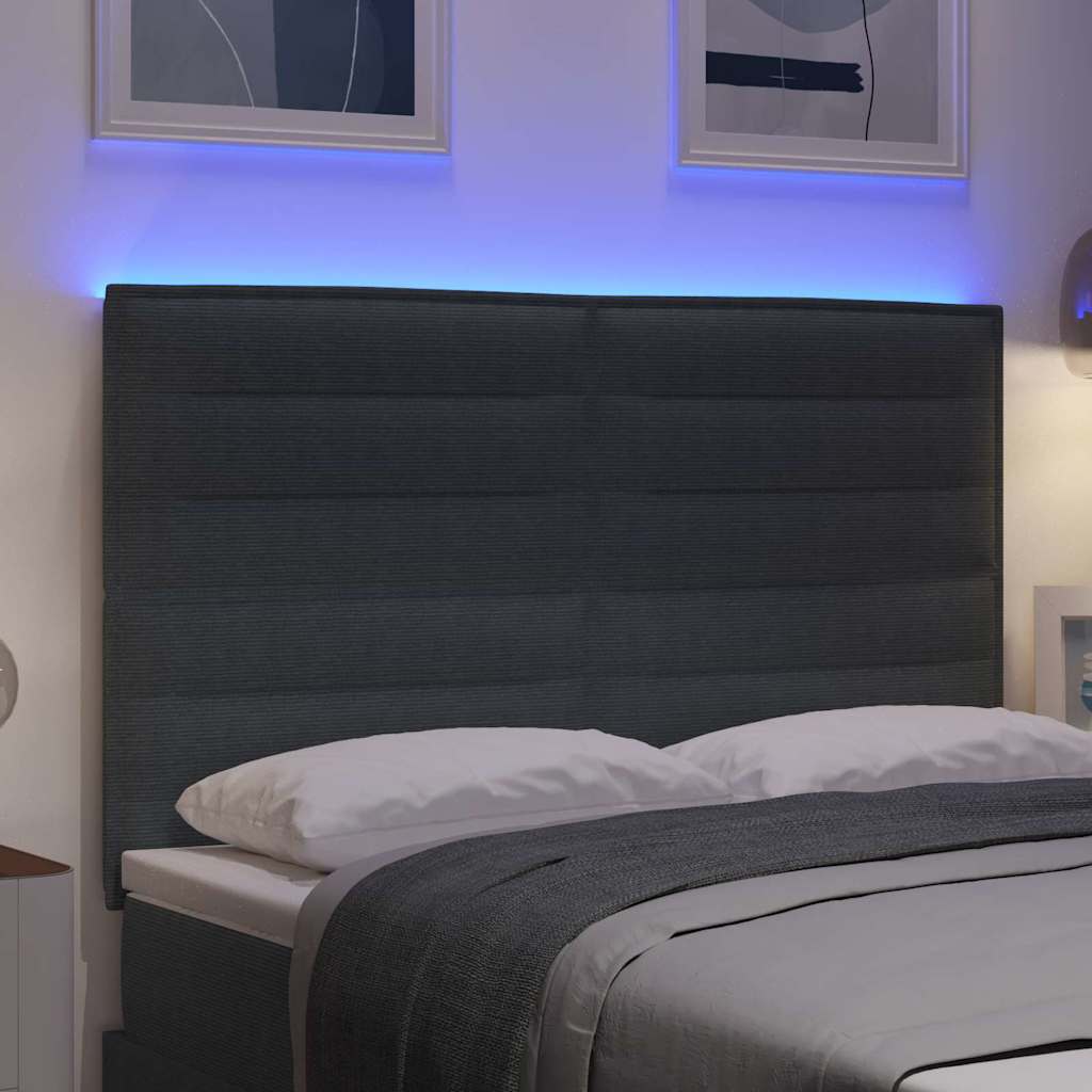 vidaXL LED κεφαλάρι Σκούρο Γκρι 144 cm Υφασμάτινο Κορντουρά