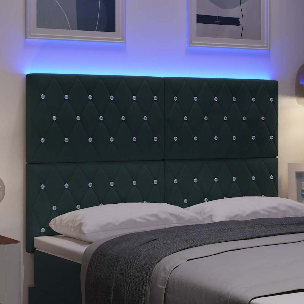 vidaXL LED κεφαλάρι με LED ταινίες φωτός Σκούρο Πράσινο 144 cm Βελούδο
