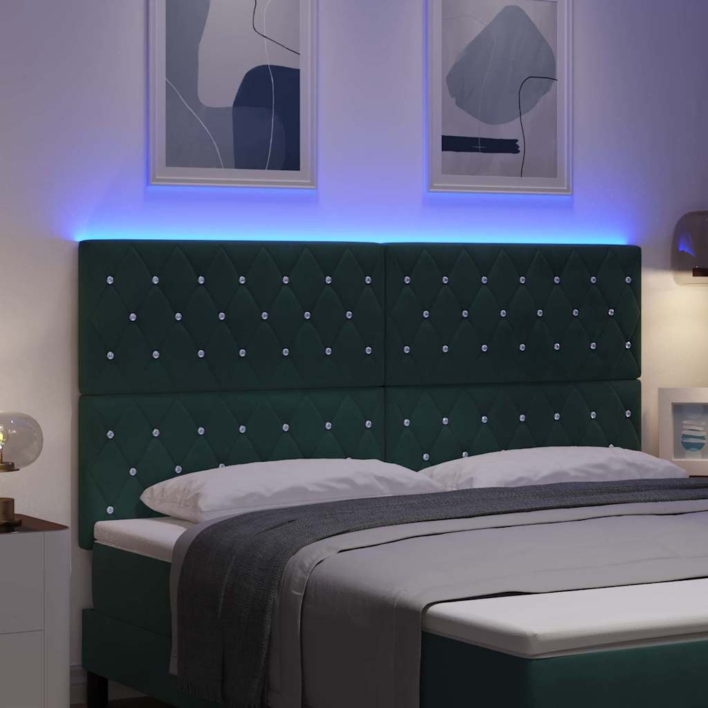 vidaXL LED κεφαλάρι με LED ταινίες φωτός Σκούρο Πράσινο 180 cm Βελούδο