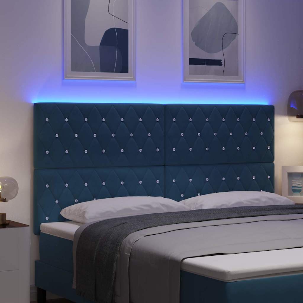 vidaXL LED κεφαλάρι με LED ταινίες φωτός Σκούρο Μπλε 180 cm Βελούδο