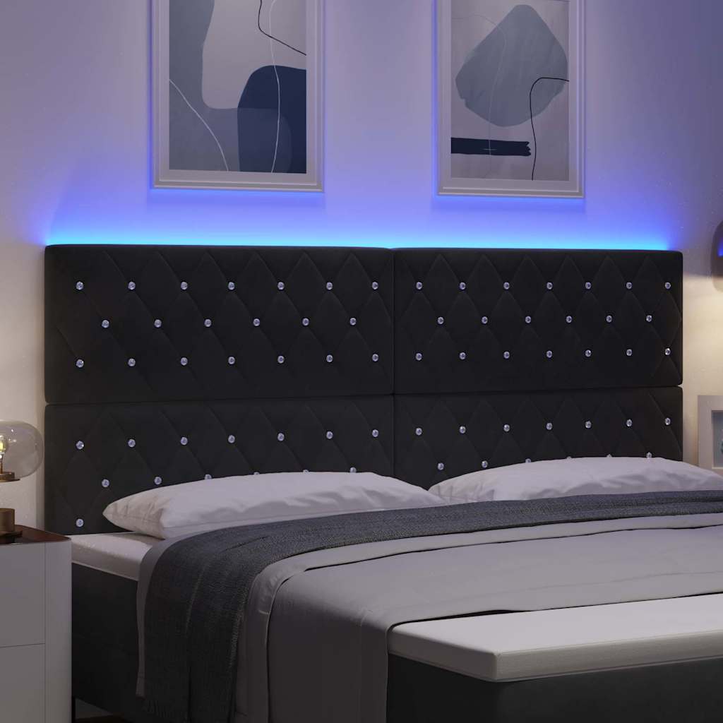 vidaXL LED κεφαλάρι με LED ταινίες φωτός Μαύρο 200 cm Βελούδο