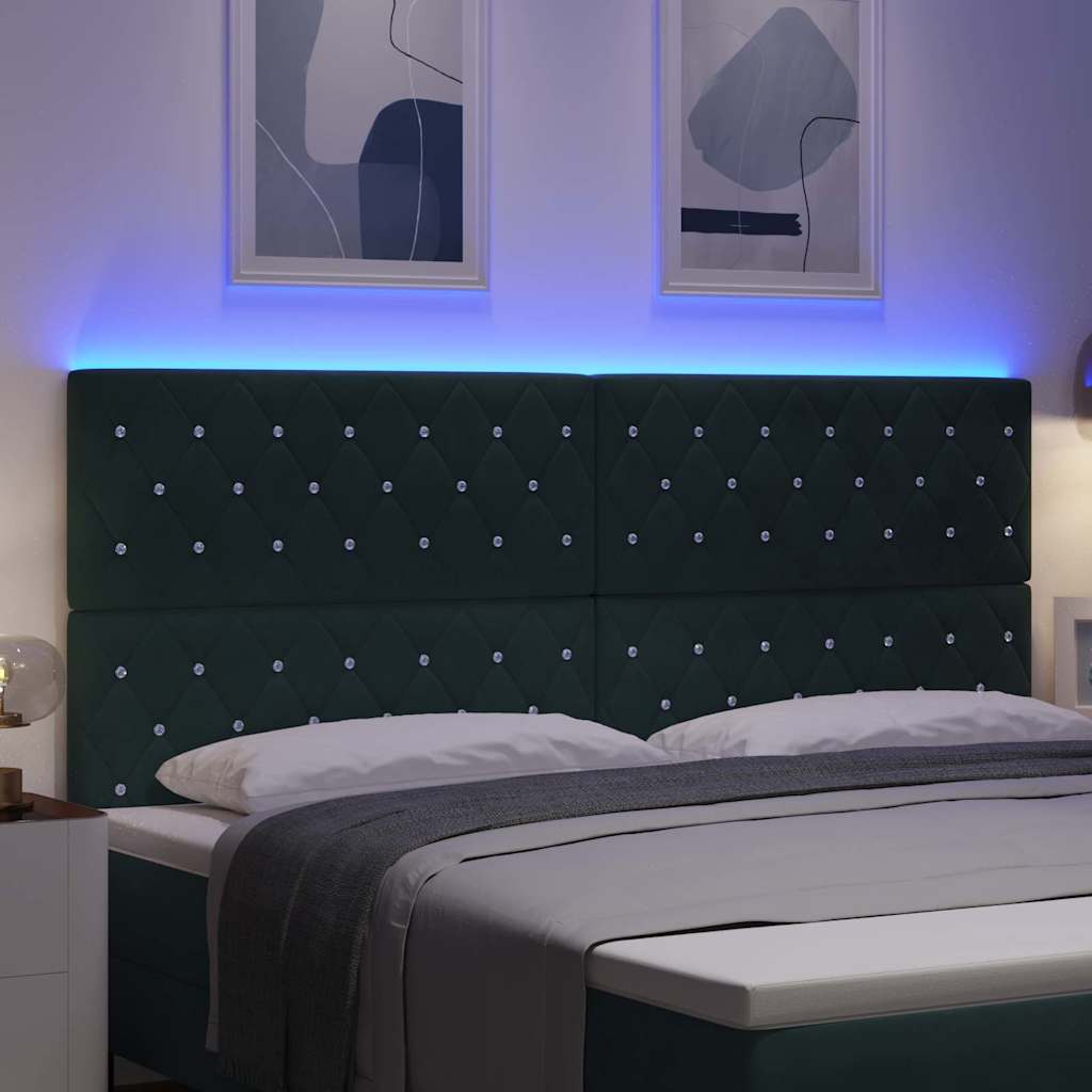 vidaXL LED κεφαλάρι με LED ταινίες φωτός Σκούρο Πράσινο 200 cm Βελούδο