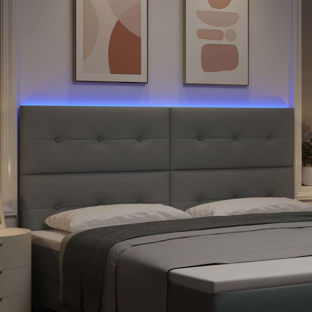 vidaXL LED κεφαλάρι με LED ταινίες φωτός Ανοιχτό γκρι 200 cm ύφασμα