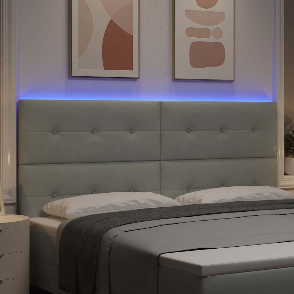 vidaXL LED κεφαλάρι με LED ταινίες φωτός Ανοιχτό γκρι 200 cm Βελούδο