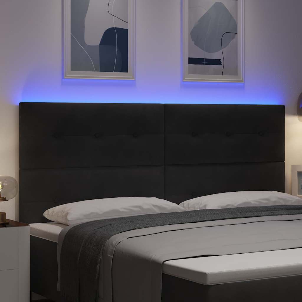 vidaXL LED κεφαλάρι με LED ταινίες φωτός Μαύρο 200 cm Βελούδο