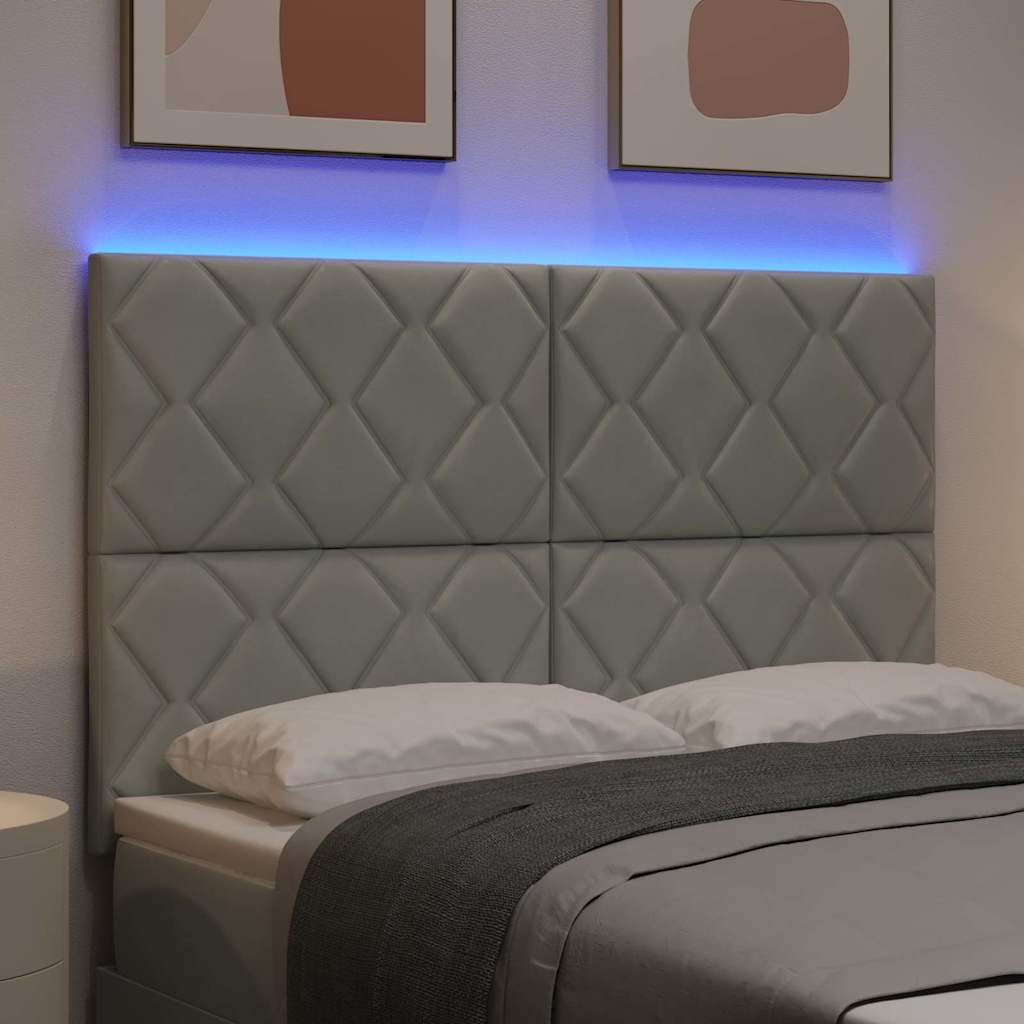 vidaXL LED κεφαλάρι Ανοιχτό γκρι 144 cm Βελούδο