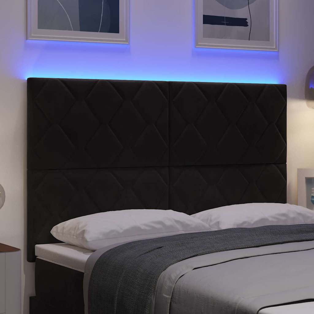 vidaXL LED κεφαλάρι Μαύρο 144 cm Βελούδο