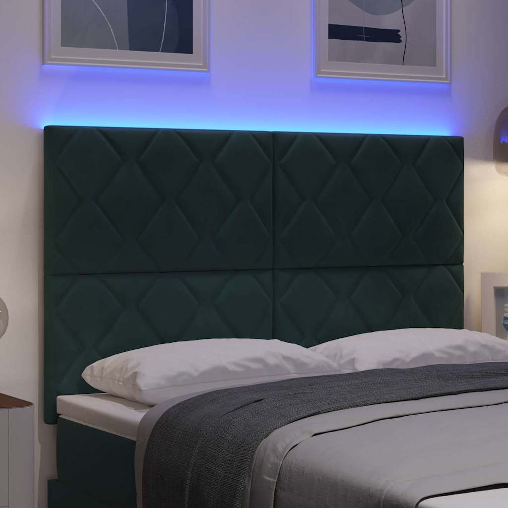 vidaXL LED κεφαλάρι Σκούρο Πράσινο 144 cm Βελούδο