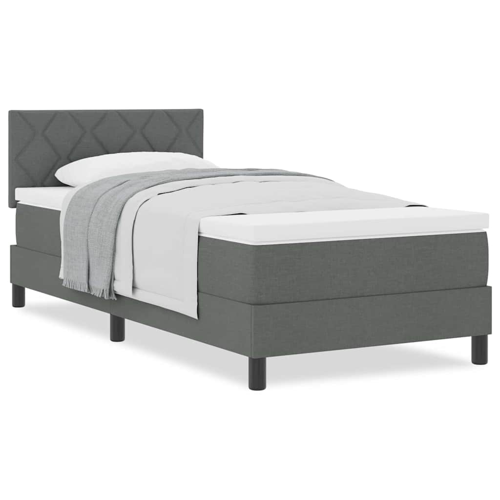 vidaXL Κρεβάτι Box Spring με Στρώμα Σκούρο Γκρι 90x200 εκ. Ύφασμα