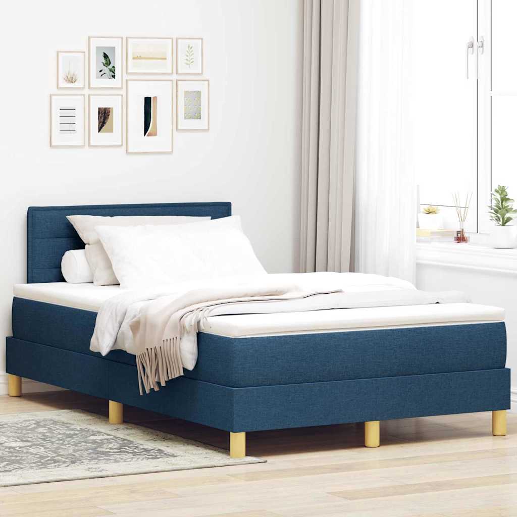 vidaXL Κρεβάτι με ελατήρια με μαξιλάρι Μπλε 120 x 200 cm ύφασμα