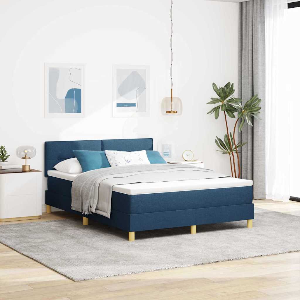 vidaXL Κρεβάτι με ελατήρια με μαξιλάρι Μπλε 160 x 200 cm ύφασμα