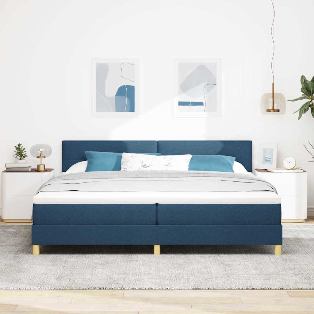 vidaXL Κρεβάτι με ελατήρια με μαξιλάρι Μπλε 200 x 200 cm ύφασμα