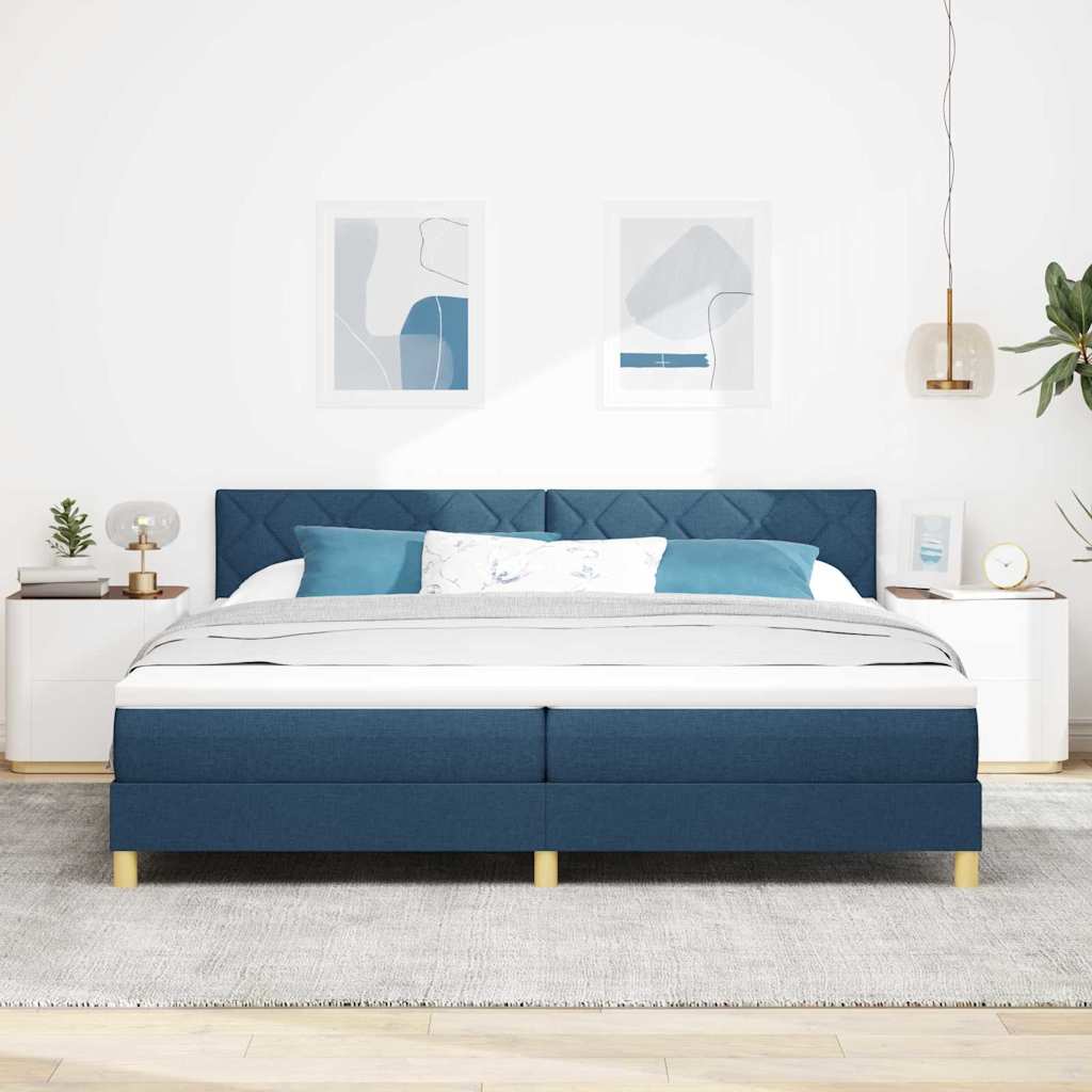 vidaXL Κρεβάτι με ελατήρια με μαξιλάρι Μπλε 200 x 200 cm ύφασμα