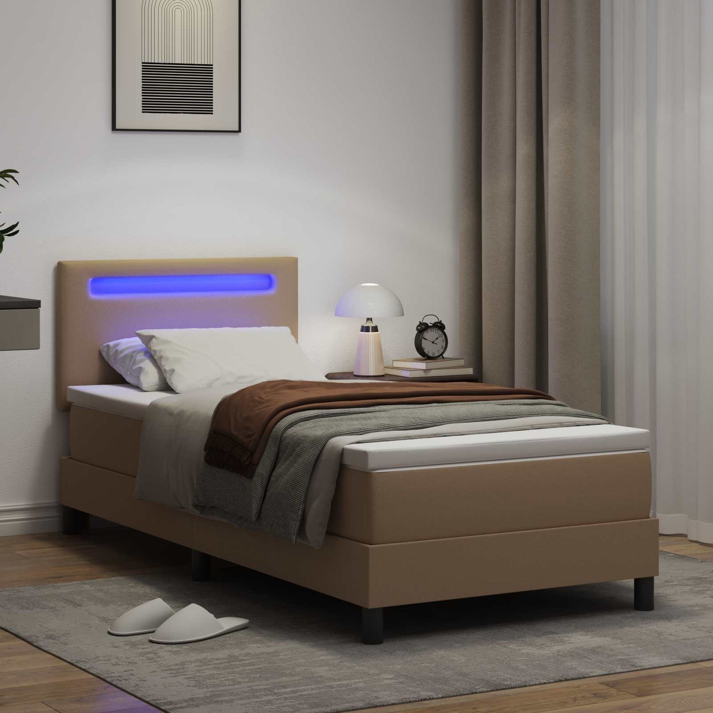 vidaXL Κρεβάτι με ελατήρια Καπουτσίνο 90 x 190 cm Τεχνητό δέρμα