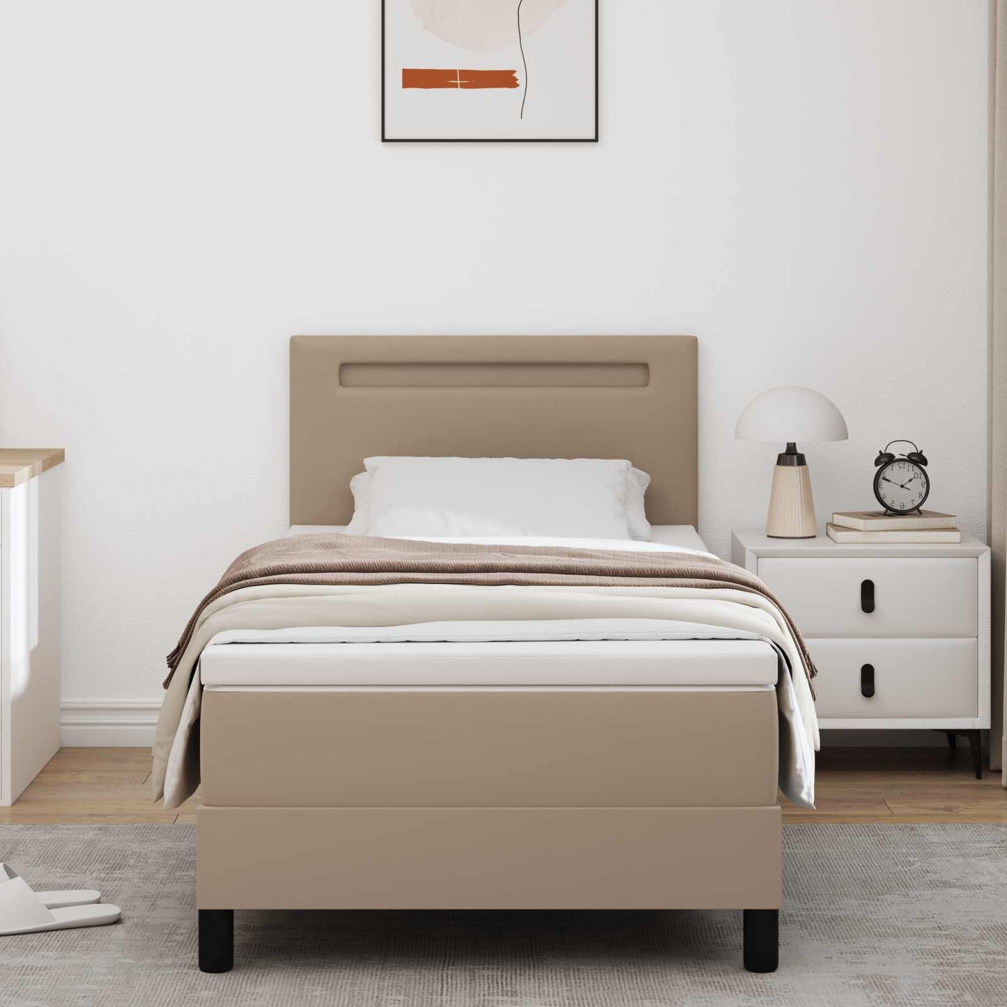 vidaXL Κρεβάτι με ελατήρια Καπουτσίνο 90 x 190 cm Τεχνητό δέρμα