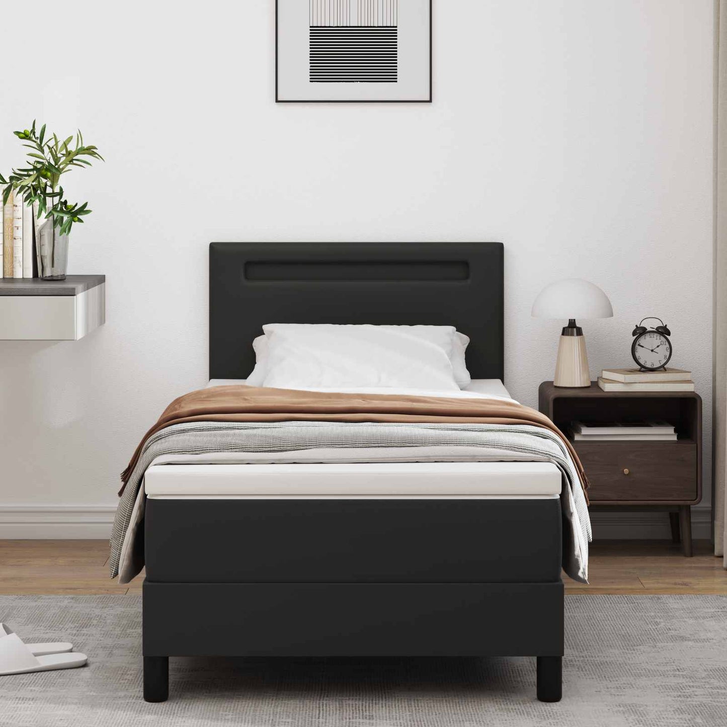 vidaXL Κρεβάτι με ελατήρια με στρώμα Μαύρο 90 x 200 cm Τεχνητό δέρμα