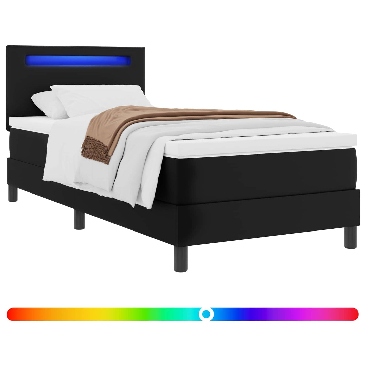 vidaXL Κρεβάτι με ελατήρια με στρώμα Μαύρο 90 x 200 cm Τεχνητό δέρμα