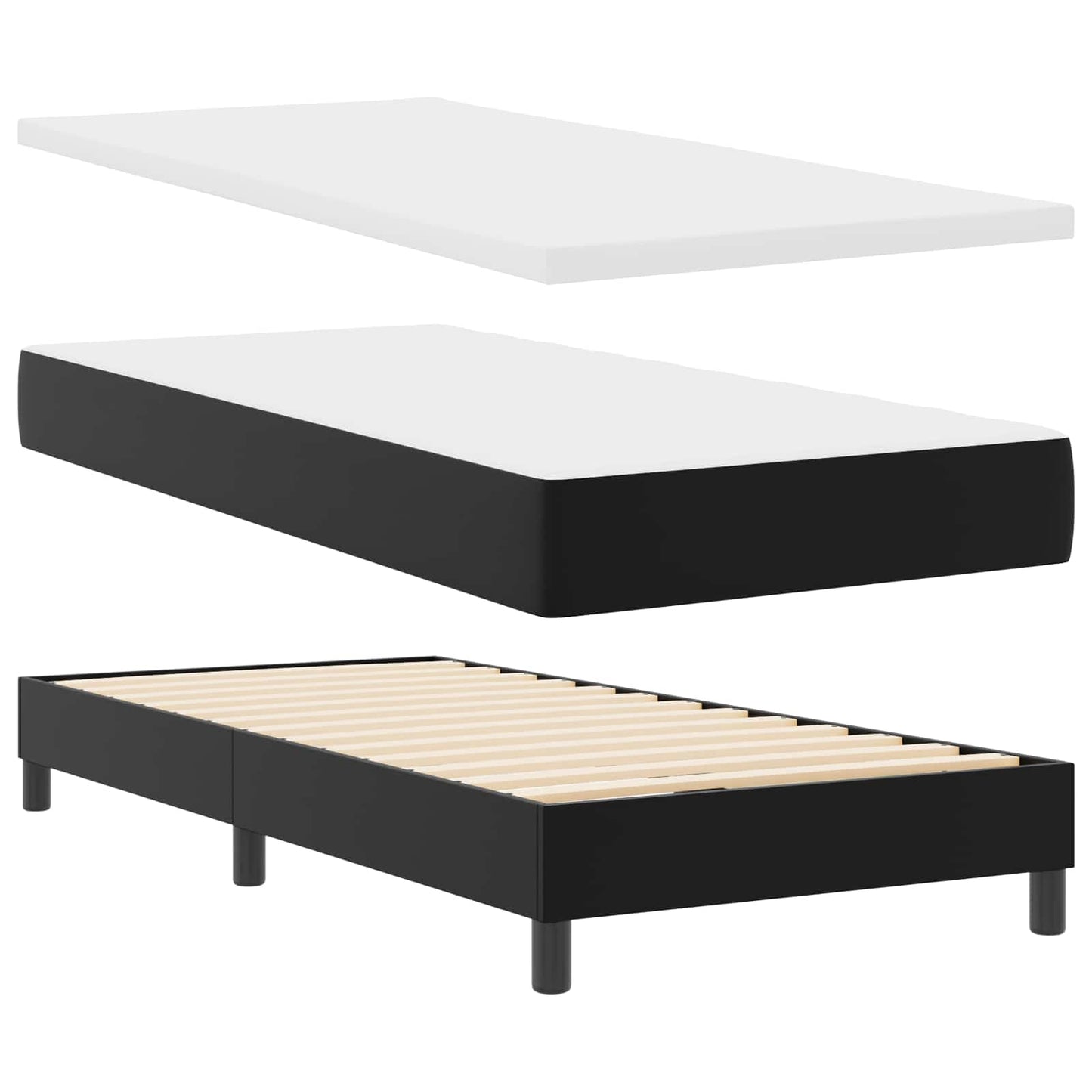 vidaXL Κρεβάτι με ελατήρια με στρώμα Μαύρο 90 x 200 cm Τεχνητό δέρμα