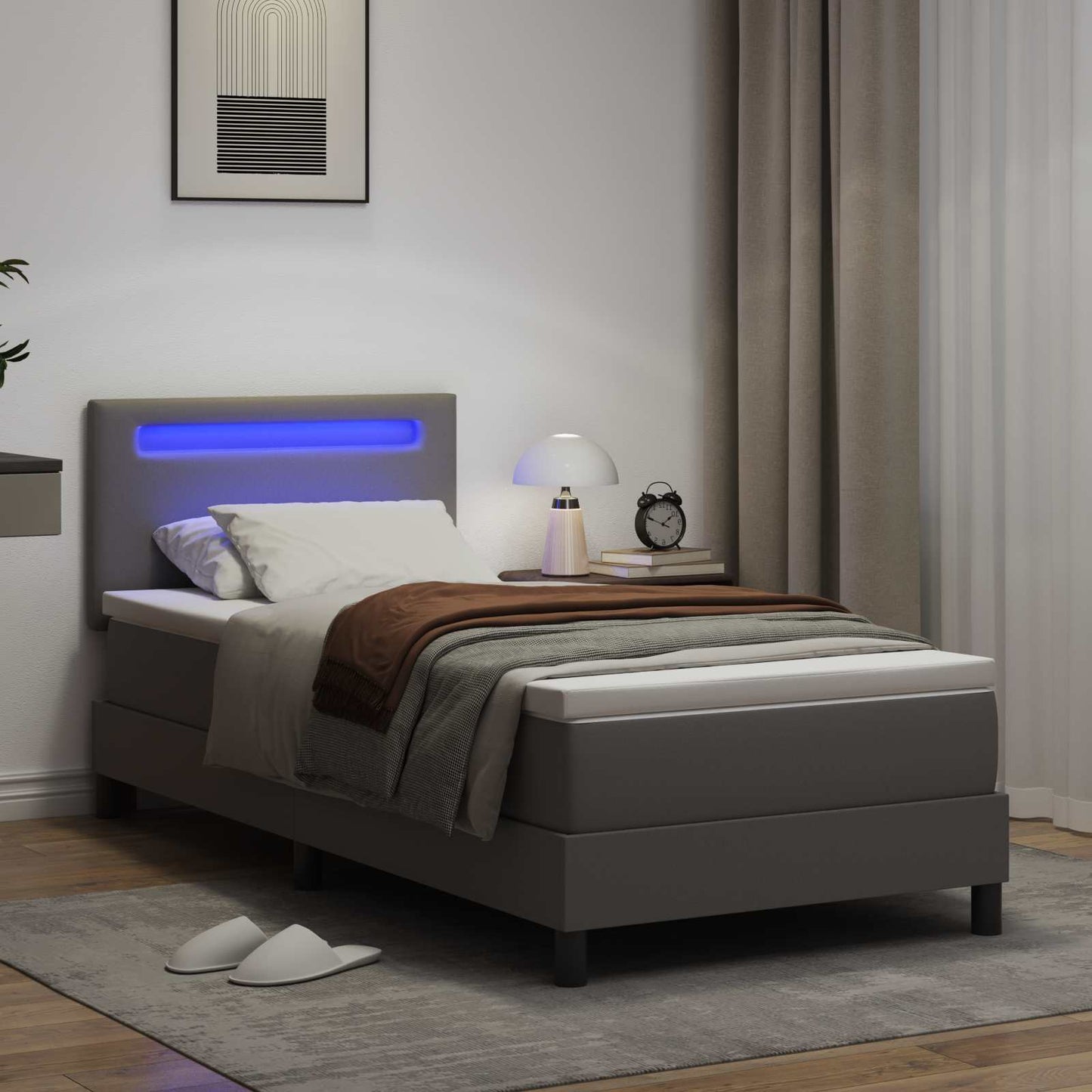 vidaXL Κρεβάτι με ελατήρια με στρώμα Γκρι 90 x 200 cm Τεχνητό δέρμα