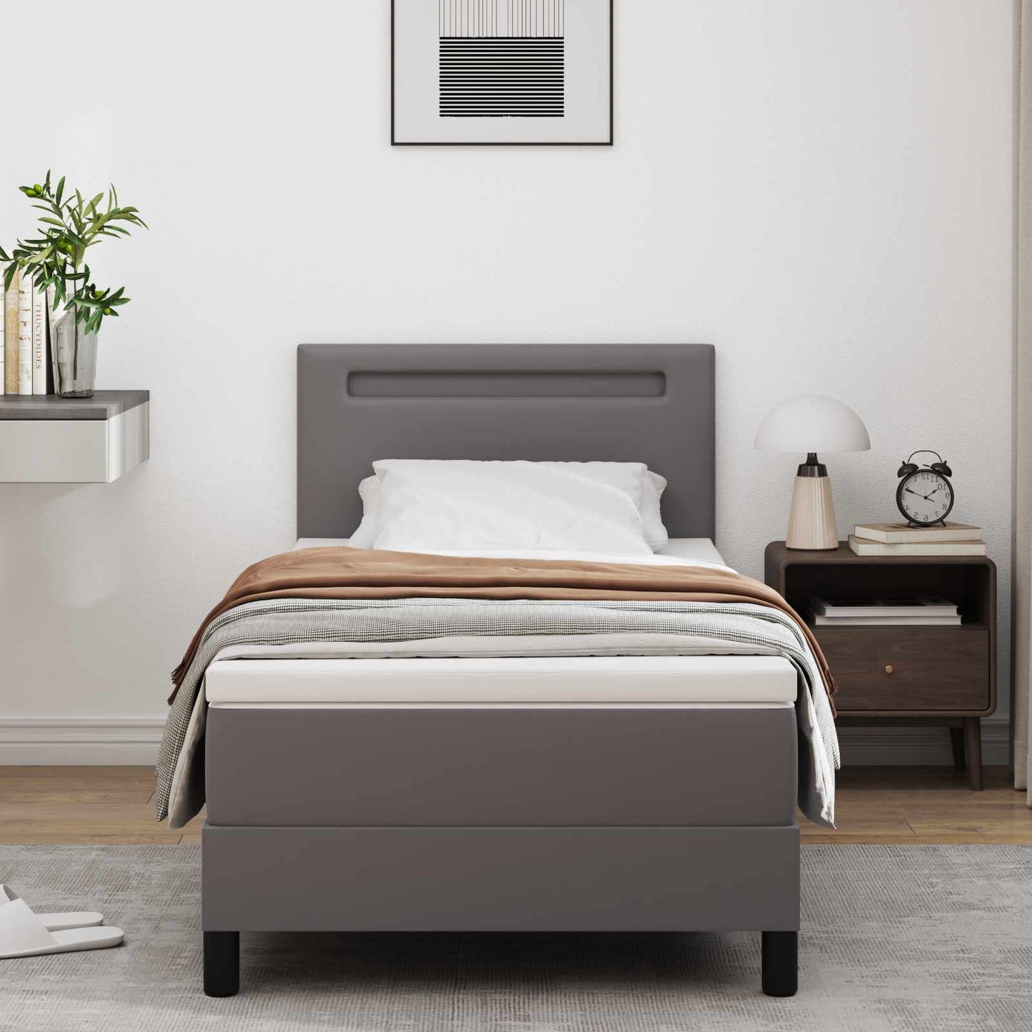 vidaXL Κρεβάτι με ελατήρια με στρώμα Γκρι 90 x 200 cm Τεχνητό δέρμα