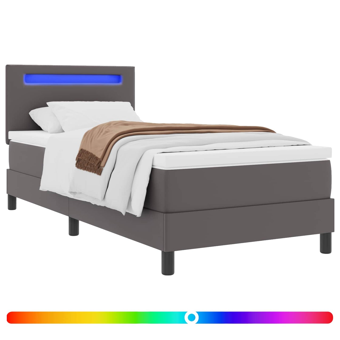vidaXL Κρεβάτι με ελατήρια με στρώμα Γκρι 90 x 200 cm Τεχνητό δέρμα