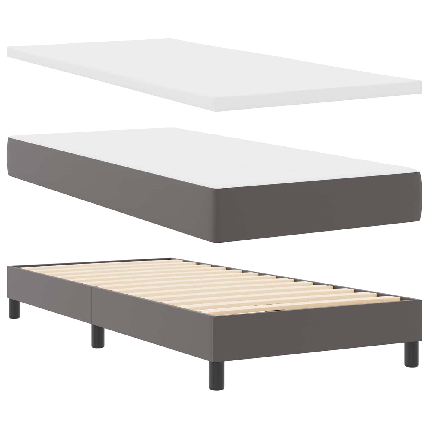 vidaXL Κρεβάτι με ελατήρια με στρώμα Γκρι 90 x 200 cm Τεχνητό δέρμα