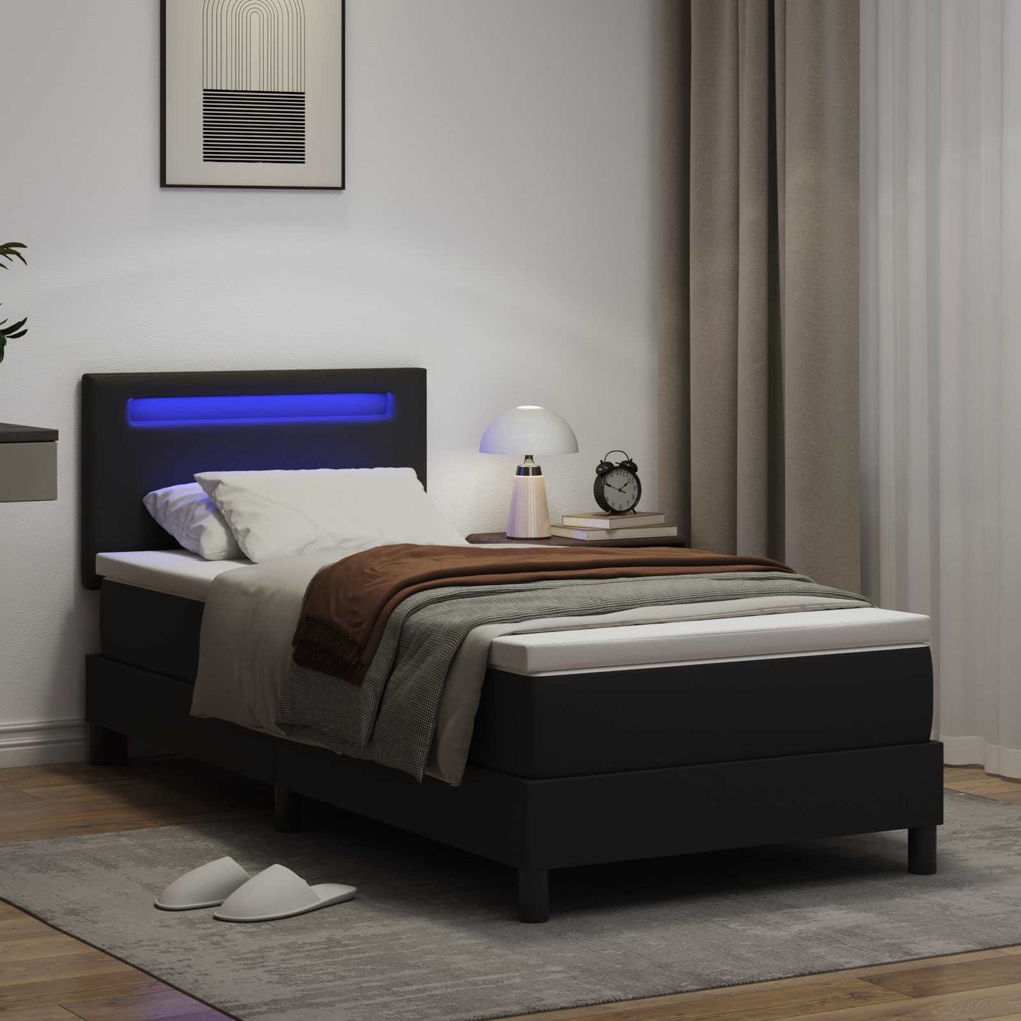 vidaXL Κρεβάτι με ελατήρια με στρώμα Μαύρο 100 x 200 cm Τεχνητό δέρμα