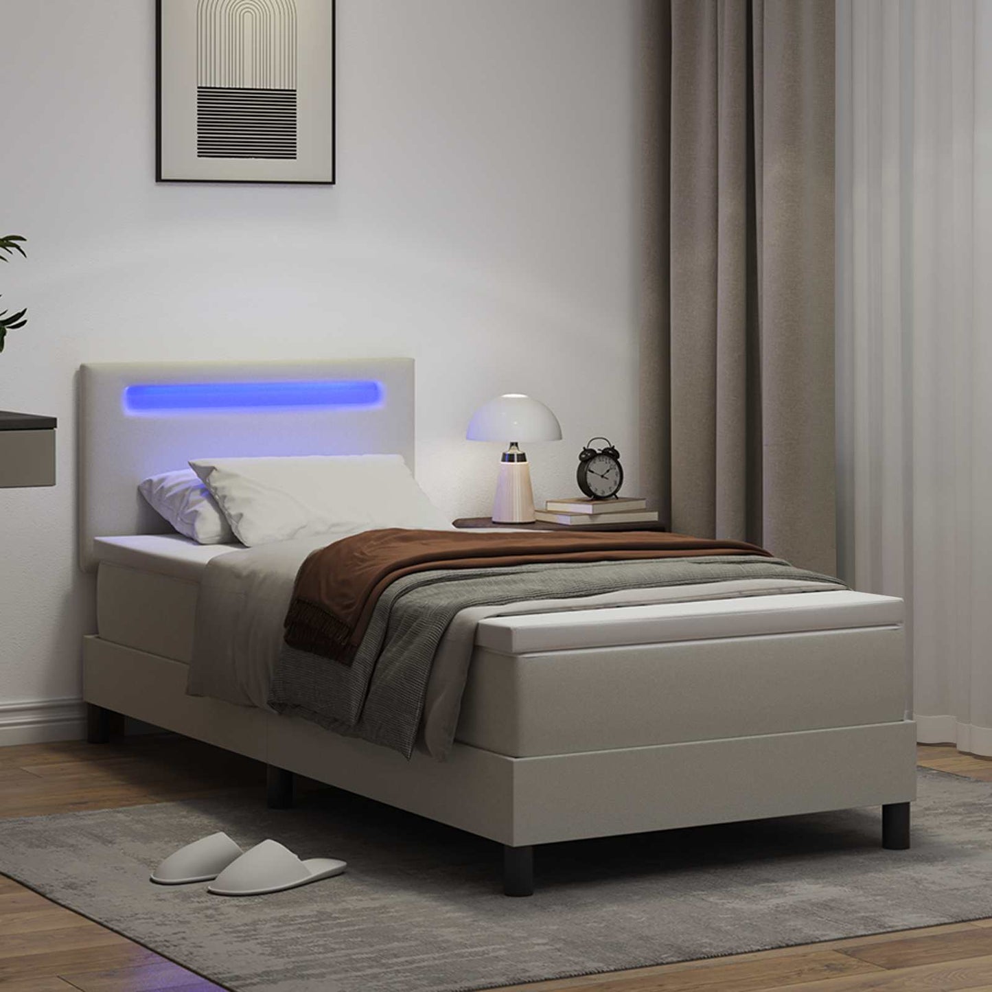 vidaXL Κρεβάτι με ελατήρια με στρώμα Λευκό 100 x 200 cm Τεχνητό δέρμα