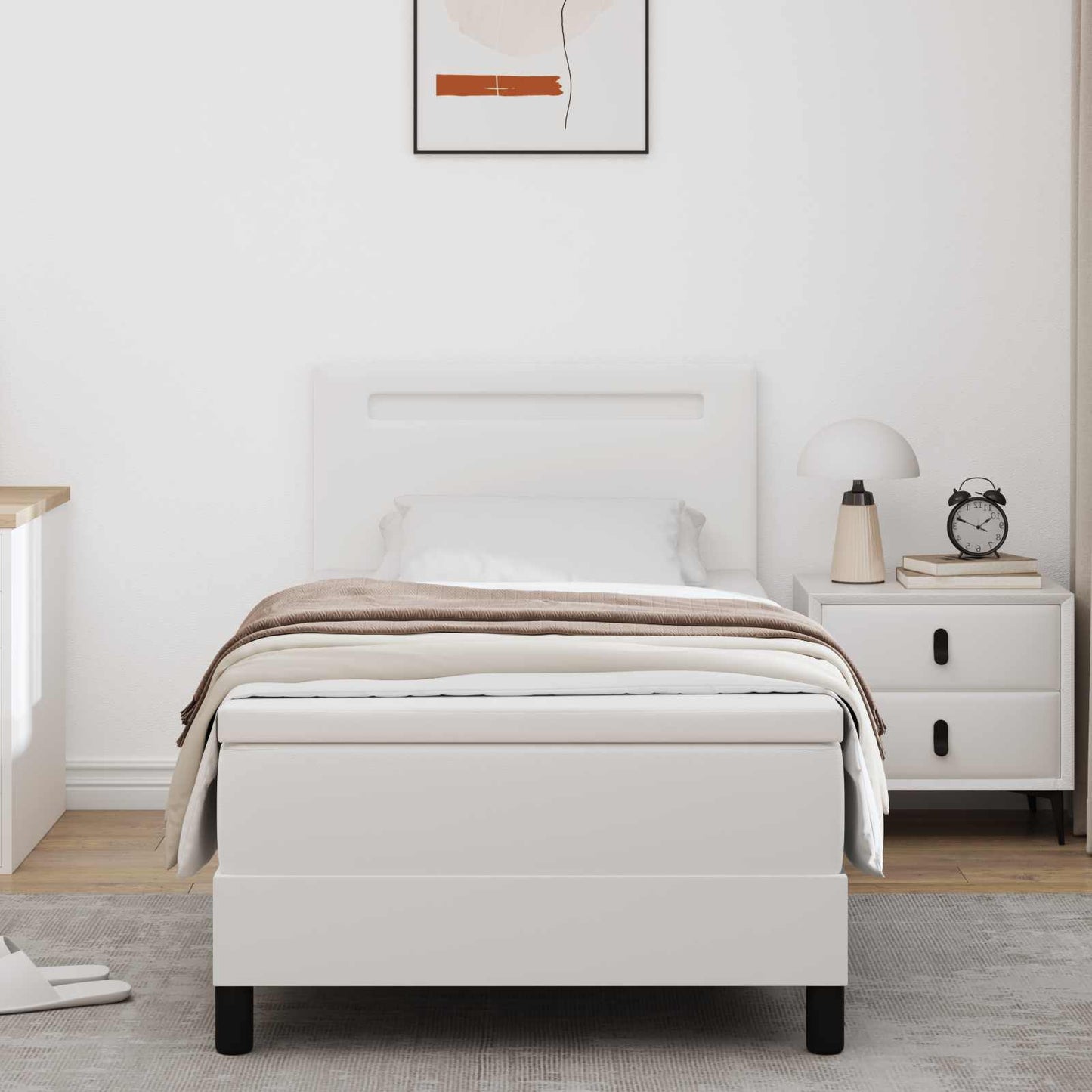 vidaXL Κρεβάτι με ελατήρια με στρώμα Λευκό 100 x 200 cm Τεχνητό δέρμα