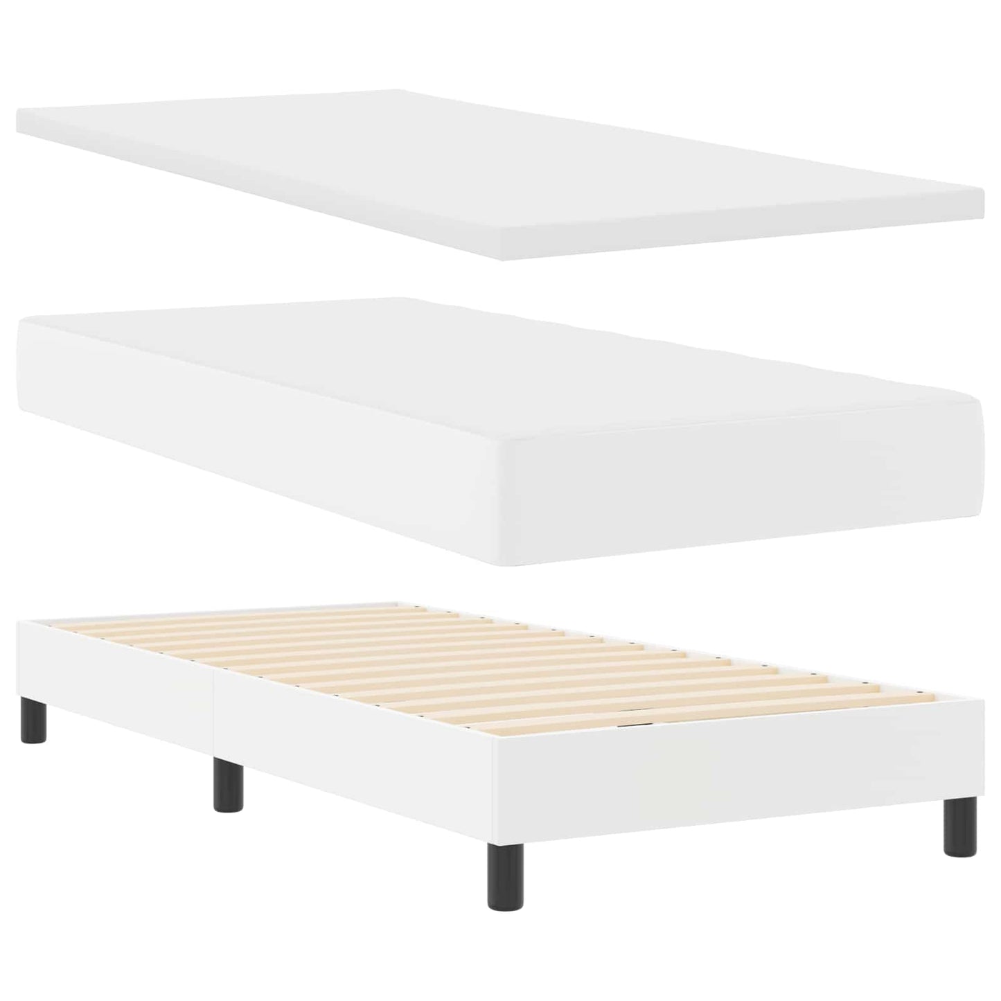vidaXL Κρεβάτι με ελατήρια με στρώμα Λευκό 100 x 200 cm Τεχνητό δέρμα