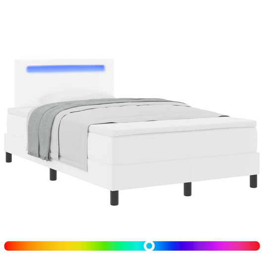 vidaXL Κρεβάτι με ελατήρια με στρώμα Λευκό 120 x 190 cm Τεχνητό δέρμα